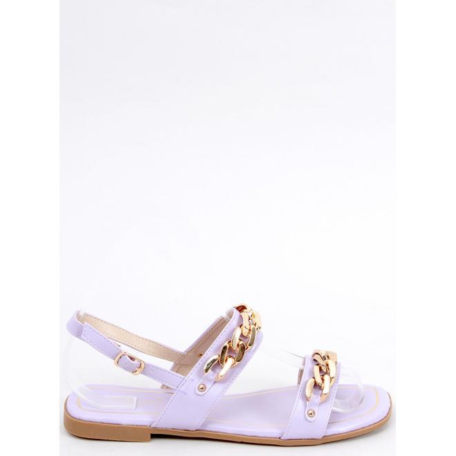 Fialové dámské sandály se zlatými řetízky