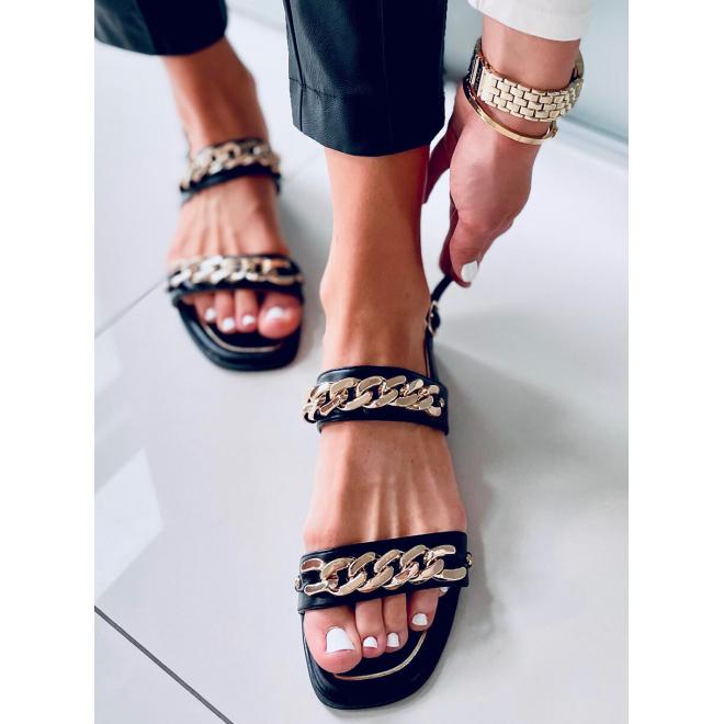 Černé dámské sandály se zlatými řetízky