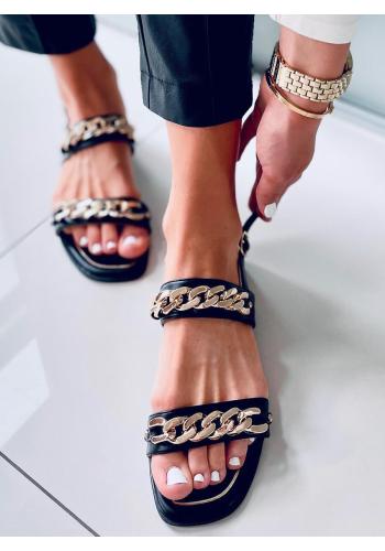 Černé dámské sandály se zlatými řetízky