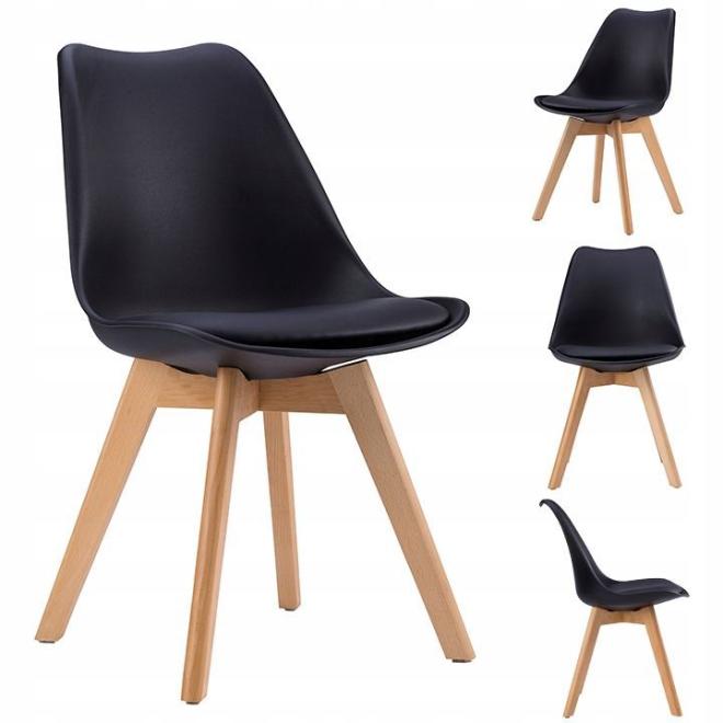 Levně Sada 4 černých židlí s polštářem