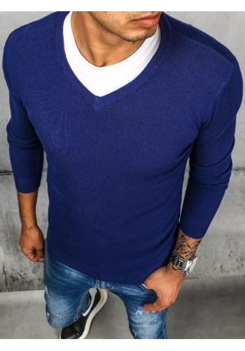 Pánský modrý svetr s véčkovým výstřihem