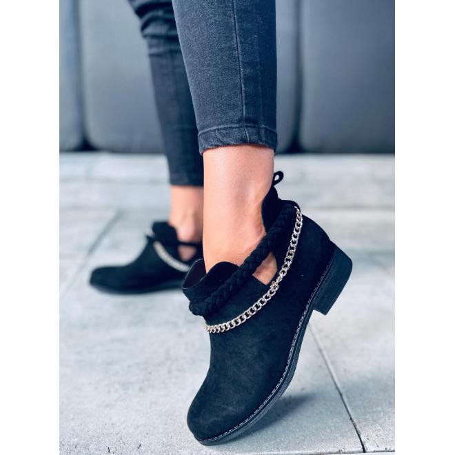 Černé semišové boty s řetízkem pro dámy
