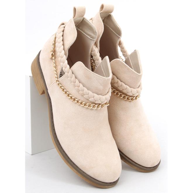 Semišové dámské boty béžové barvy s řetízkem