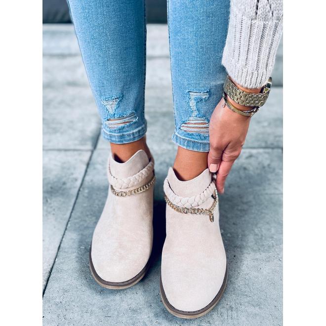 Semišové dámské boty béžové barvy s řetízkem
