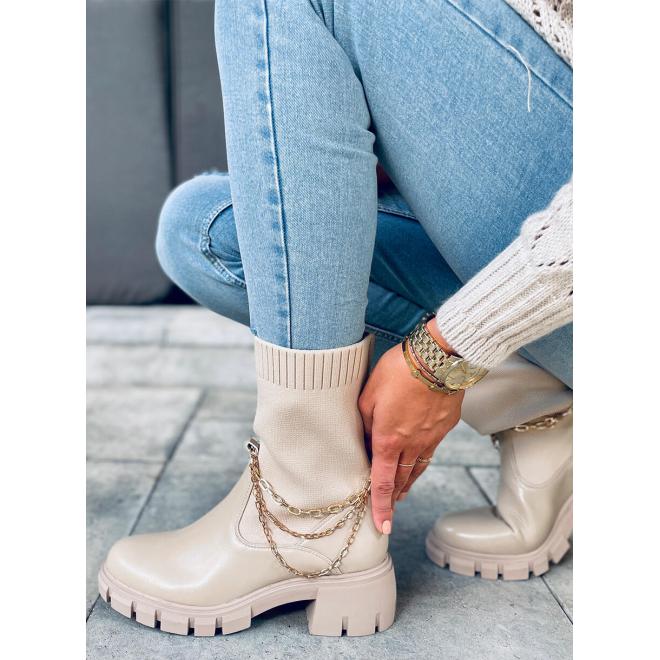 Módní dámské boty béžové barvy s ponožkovým svrškem
