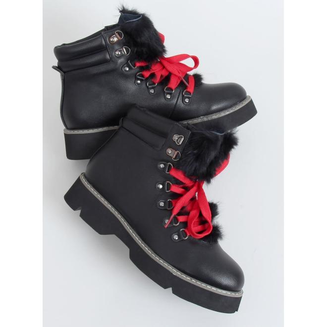 Stylové dámské boty černé barvy s ozdobnou kožešinou