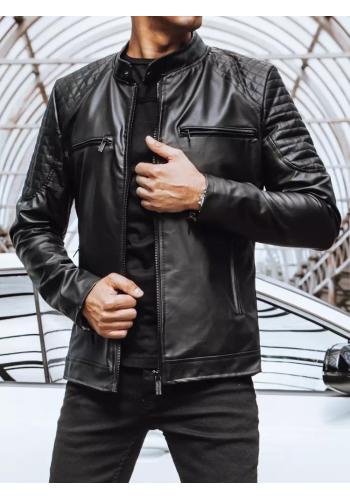Černá kožená bunda s prošíváním