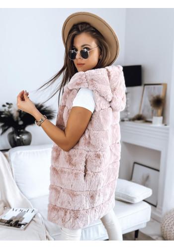 Růžová kožešinová vesta s kapucí