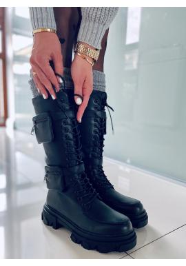 Černé vojenské boty s kapsami pro dámy