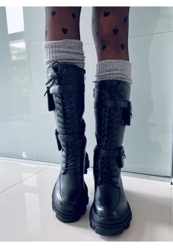 Černé vojenské boty s kapsami pro dámy