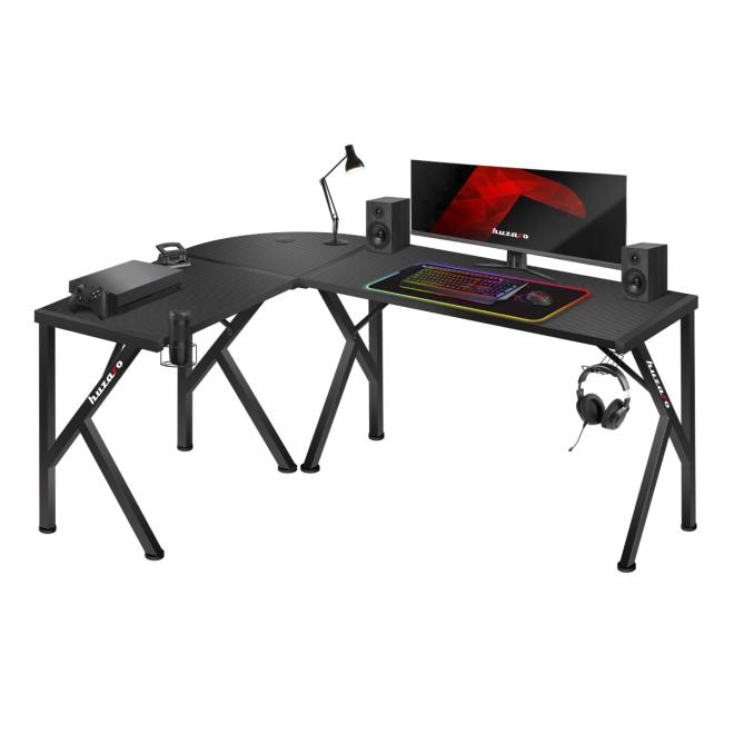 Levně Rohový herní stůl Huzaro černé barvy HERO 6.3 BLACK
