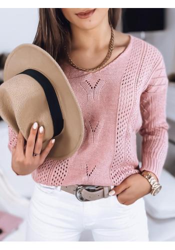 Dámský ažurový svetr v růžové barvě