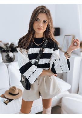 Černo-bílý dámský svetr se širokými rukávy