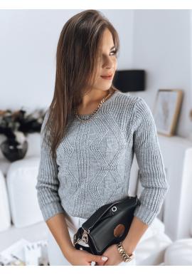 Dámský šedý svetr s ozdobným pletením
