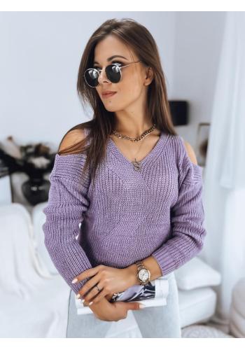 Dámský fialový svetr s vykrojenými rameny