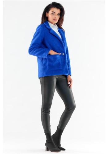 Modrý teplý kabát se čtvercovými kapsami