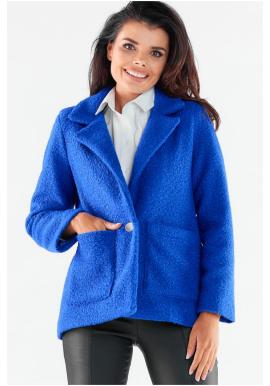 Modrý teplý kabát se čtvercovými kapsami