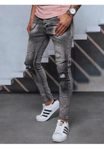 Úzké pánské džíny s dírami v šedé barvě