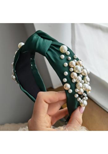 Zelená dámská čelenka s perlami