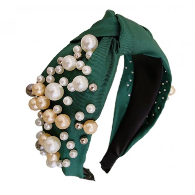 Levně Zelená dámská čelenka s perlami