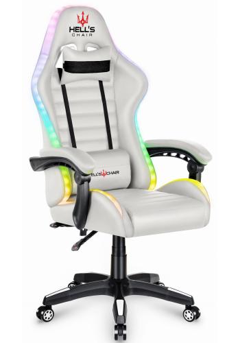 Bílé herní křeslo HELL´S CHAIR s LED RGB podsvícením