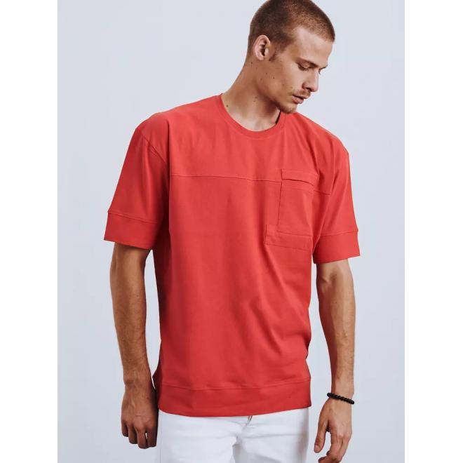 Dámské bavlněné tričko s kapsou na hrudi v červené barvě