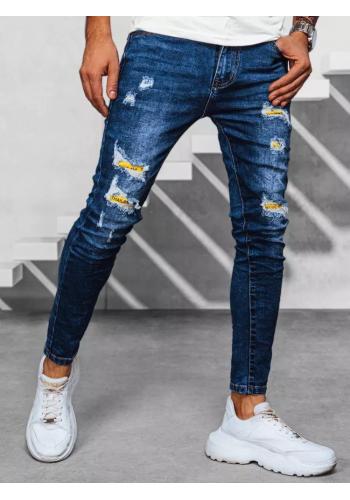Modré pánské džíny s podšitými dírami