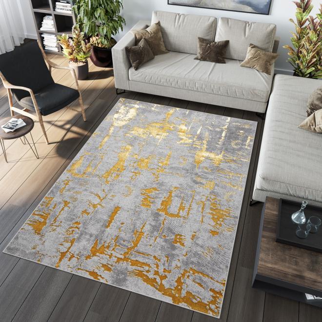 Šedý moderní koberec se zlatým vzorem