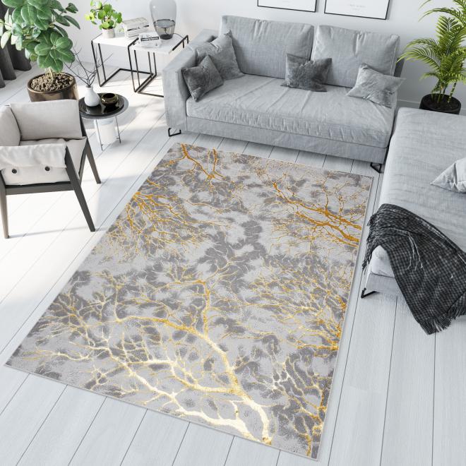 Šedý moderní koberec se zlatým vzorem