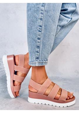 Růžové lehké sandály s klínovým podpatkem