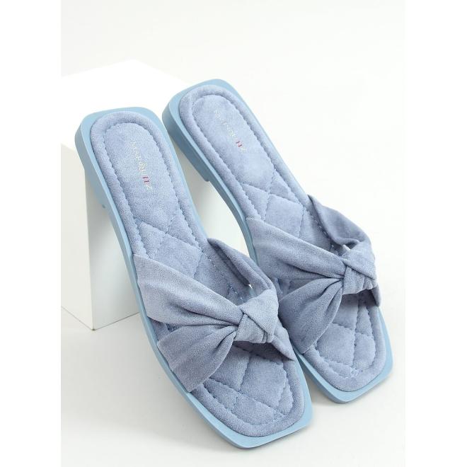 Semišové dámské pantofle světle modré barvy s překříženými pásky