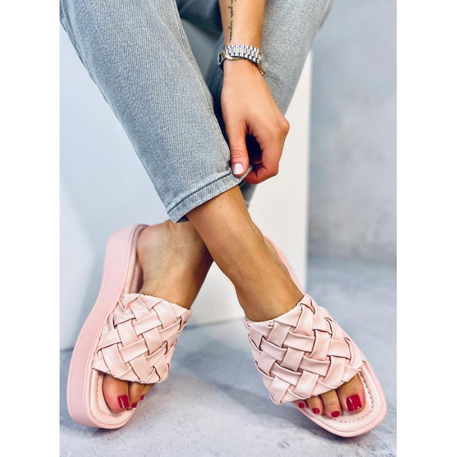 Dámské růžové pantofle s klínovým podpatkem