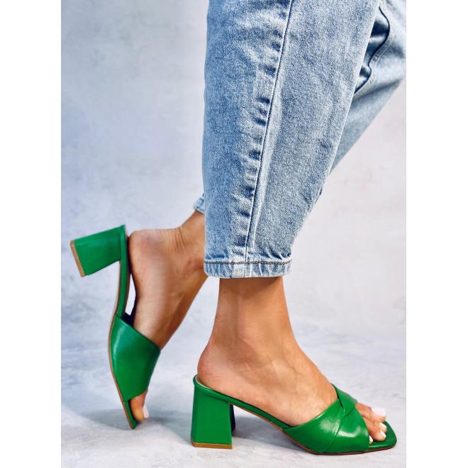 Dámské zelené pantofle na širokém podpatku