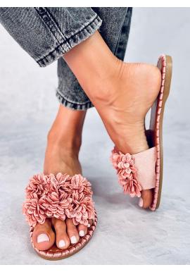 Dámské růžové pantofle s květinami