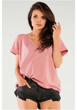 Růžové dámské tričko s véčkovým výstřihem