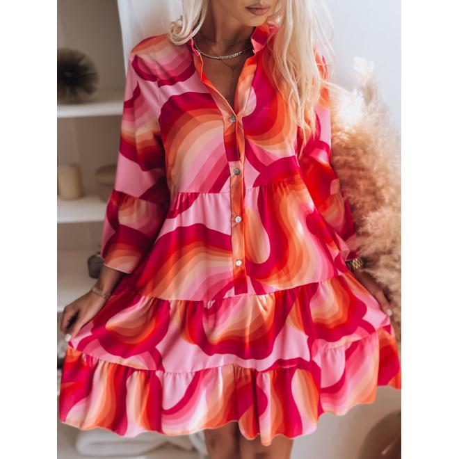 Dámské volánové šaty se vzorem v růžové barvě