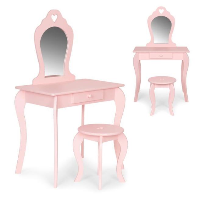 Růžový toaletní stolek se zrcadlem