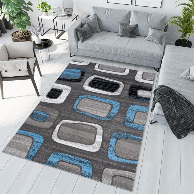 Moderní šedo-modrý koberec se vzorem