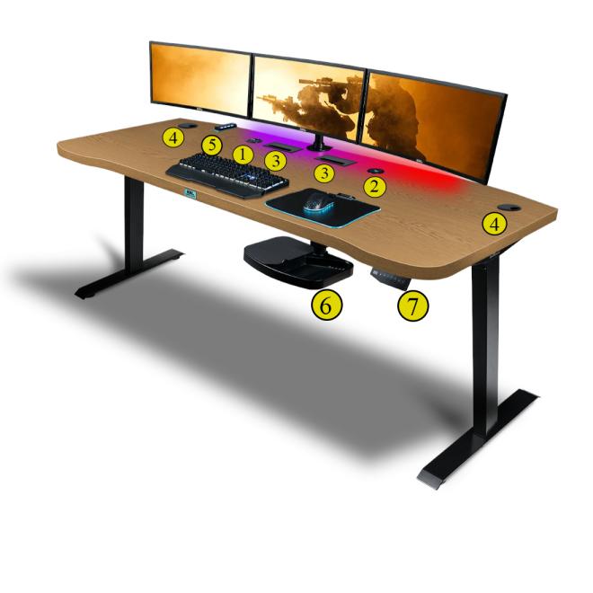Herní stůl ELECTRO KING E36 XXL s deskou světlý dub