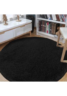 Kulatý shaggy koberec v černé barvě