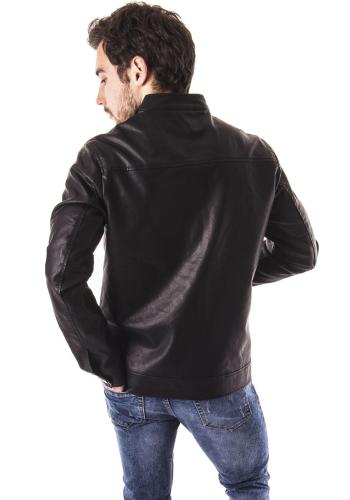 Kožená pánská bunda v černé barvě
