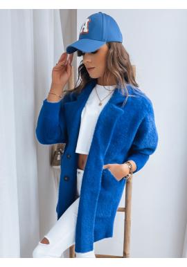 Modrý dámský kabát na podzim