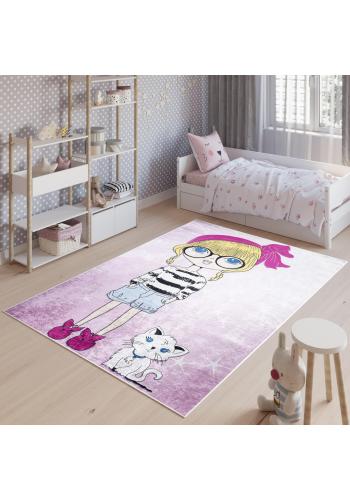 Dětský koberec s motivem holčičky a pejska