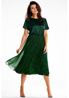 Zelené dámské midi šaty s gumou v pase