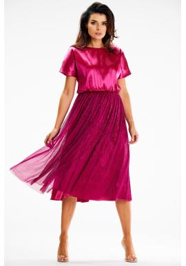 Dámské růžové midi šaty s gumou v pase