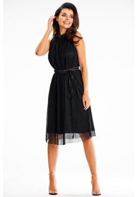 Černé síťované midi šaty s páskem