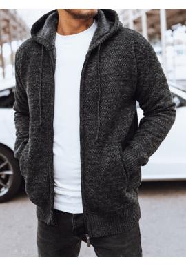 Zapínaný tmavě šedý svetr s kapucí