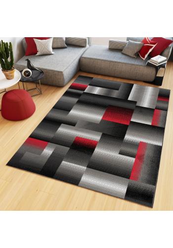 Vzorovaný koberec v šedo-červené barvě