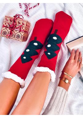 Vánoční červené ponožky se stromkem