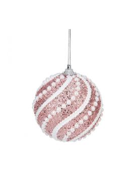 Růžová vánoční koule s perlami
